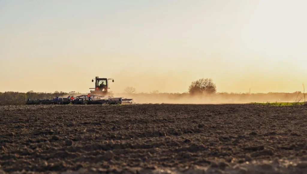 Field containing fertiliser with phosphorus